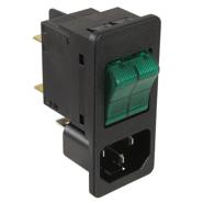 6135.0141.0210 Schurter Receptacle, Male Blades - Module 3 Positions Circuit Breaker, Switch On-Off, Illuminated Unfiltered - Commercial